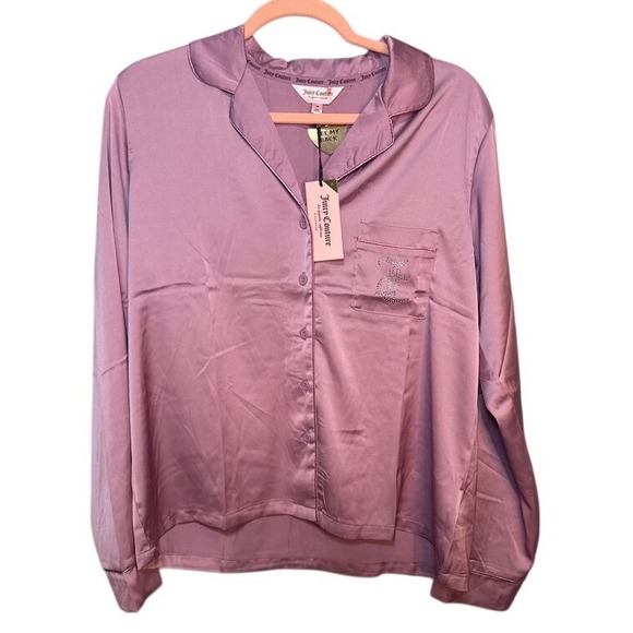NWT Juicy‎ Couture Sleep Shirt Pajama Top Rhinestone Logo Sleepwear Loungewear M - Picture 1 of 7